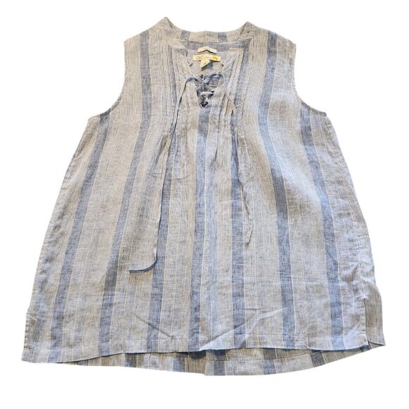C&C California Top Women's 100% Linen Striped Sleeveless Summer Beach Shirt Sz M - Picture 1 of 5